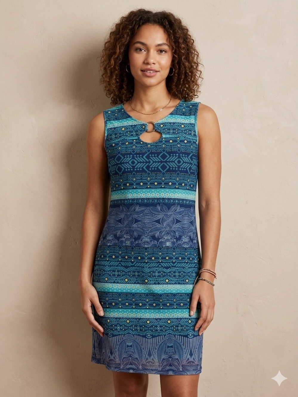 Harper Blue & Teal Patterned Midi Dress‎